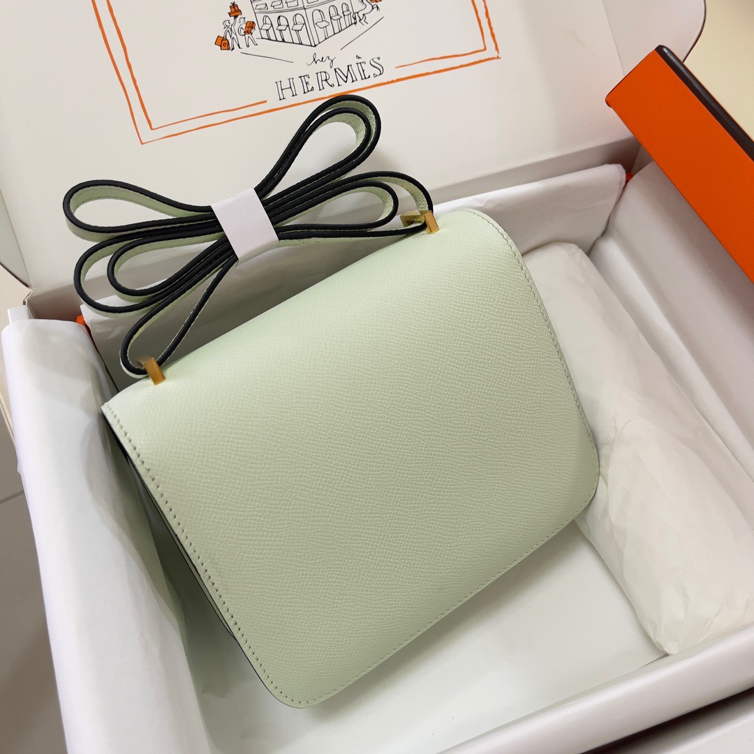 Hermes Constance 18 Mini Shoulder Bag In Pale Green Epsom Leather